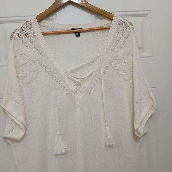 Torrid womens 2xl open knit linen cotton cream ivory shirt top sheer - Picture 4 of 8